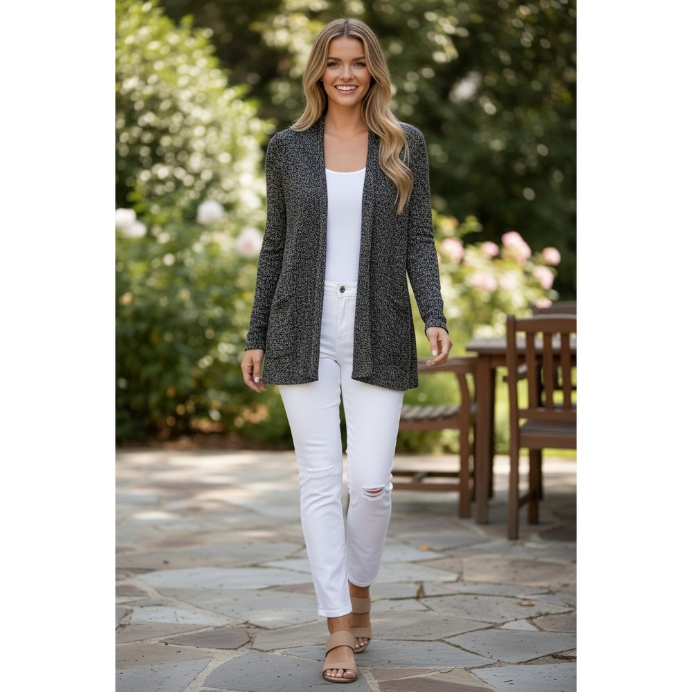 Eileen Fisher 100% Linen Brown White Marled Open Front Cardigan S NWOT $268